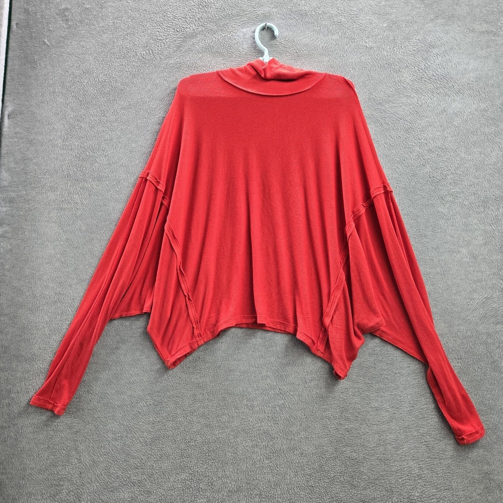 We The Free Women Sweatshirt S Red Alameda Relaxed Long Sleeve Turtleneck